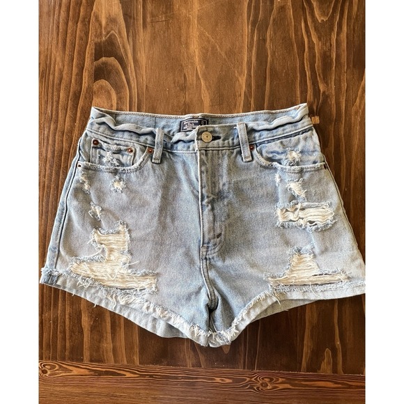 Abercrombie & Fitch Pants - Abercrombie Fitch Annie High Rise Short Womens 4/27 Blue Denim Distressed Cutoff